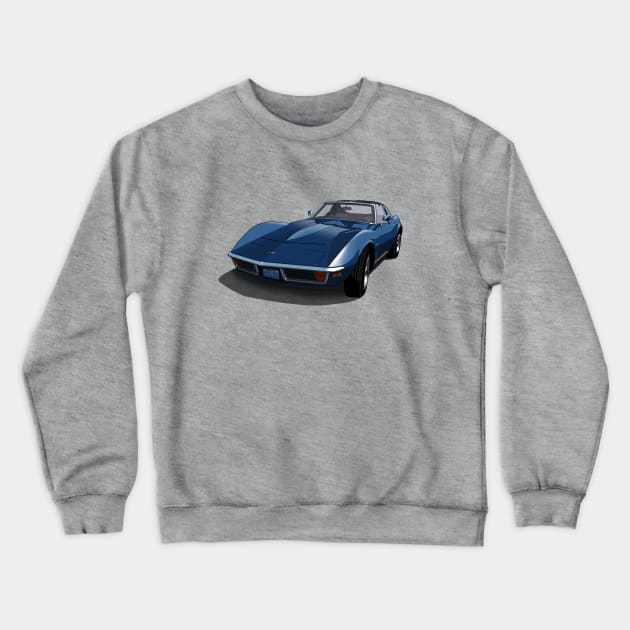 1970 Corvette Stingray in Bridgehampton Blue Crewneck Sweatshirt by candcretro